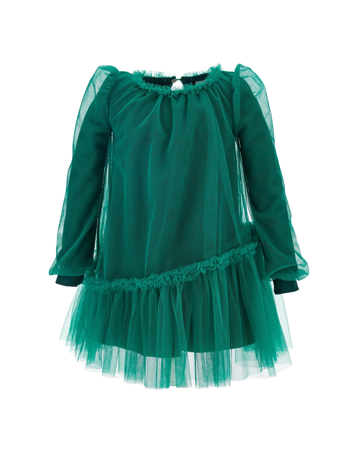 Girls | Tulle Dress With Blouse Sleeves | Forest Green