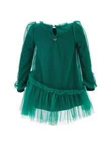 Girls | Tulle Dress With Blouse Sleeves | Forest Green