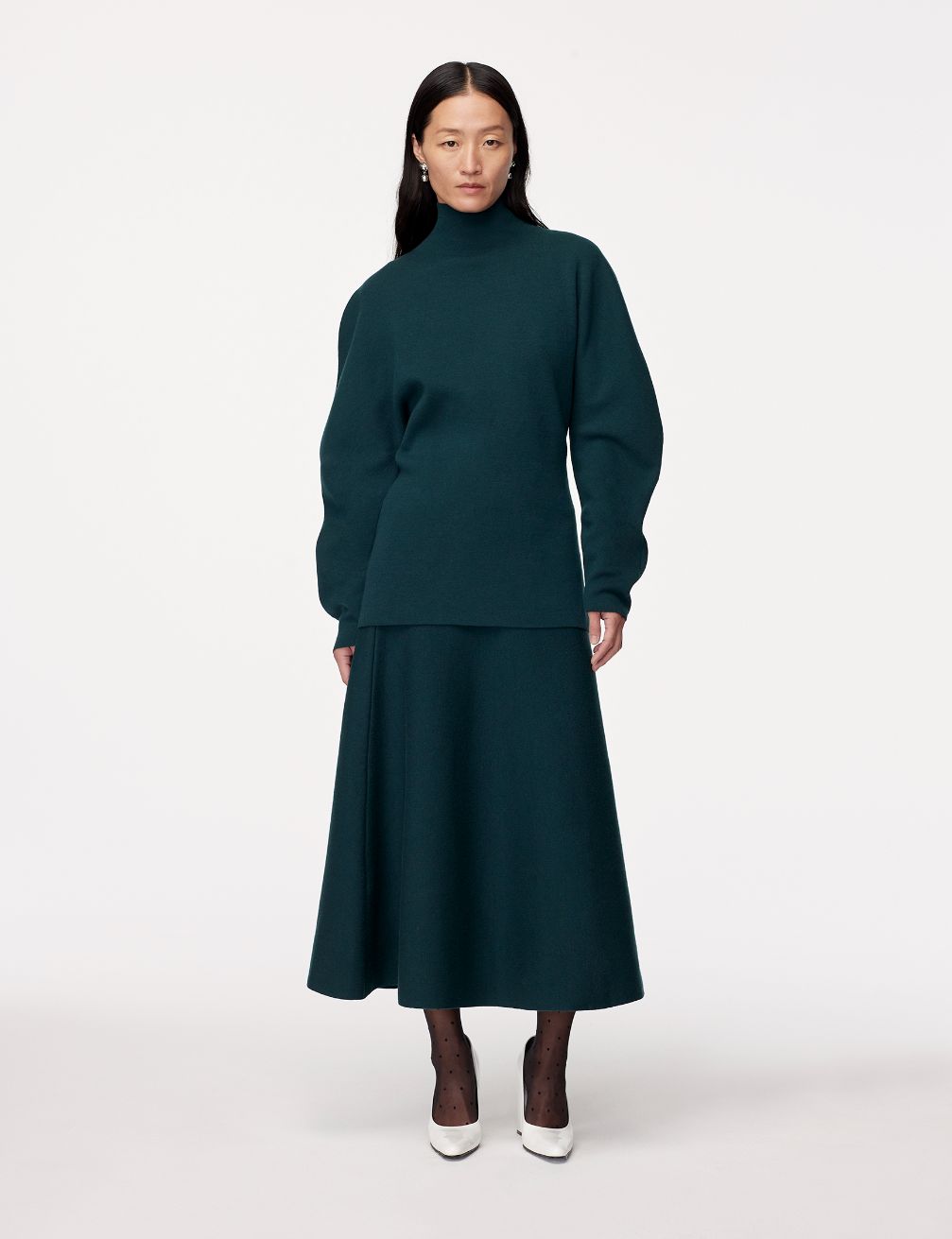 Another Tomorrow Merino Wool Knit Turtleneck in Juniper – Wool Women's Knitwear