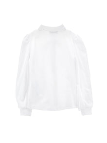 Girls | Jersey Organic Cotton Shirt With Rhinestones And Bow | White