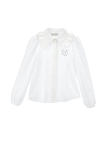 Girls | Stretch Organic Cotton Shirt With Rhinestones | White