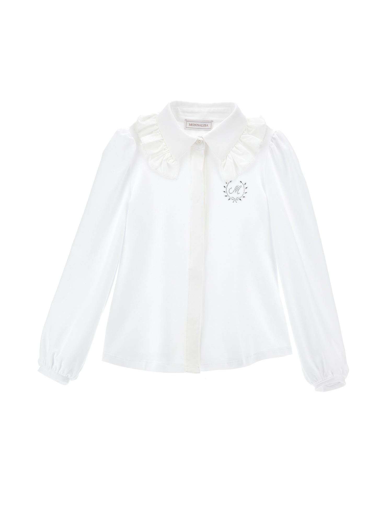 Girls | Stretch Organic Cotton Shirt With Rhinestones | White