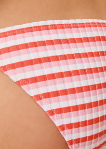 Womens | Tenley Luxe Ribbed Bikini Bottom | Coral/Carnation/Optic White Stripe