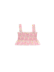 Girls | Daisy And Polka Dot Muslin Top | Antique Pink
