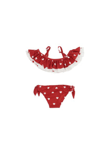 Girls | Stretch Bikini With Heart Print | Red/Cream