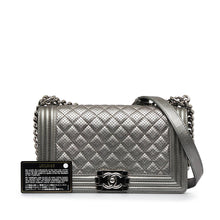 Chanel | Pre-Owned Old Medium Quilted Perforated Metallic Lambskin Boy Flap | Gray
