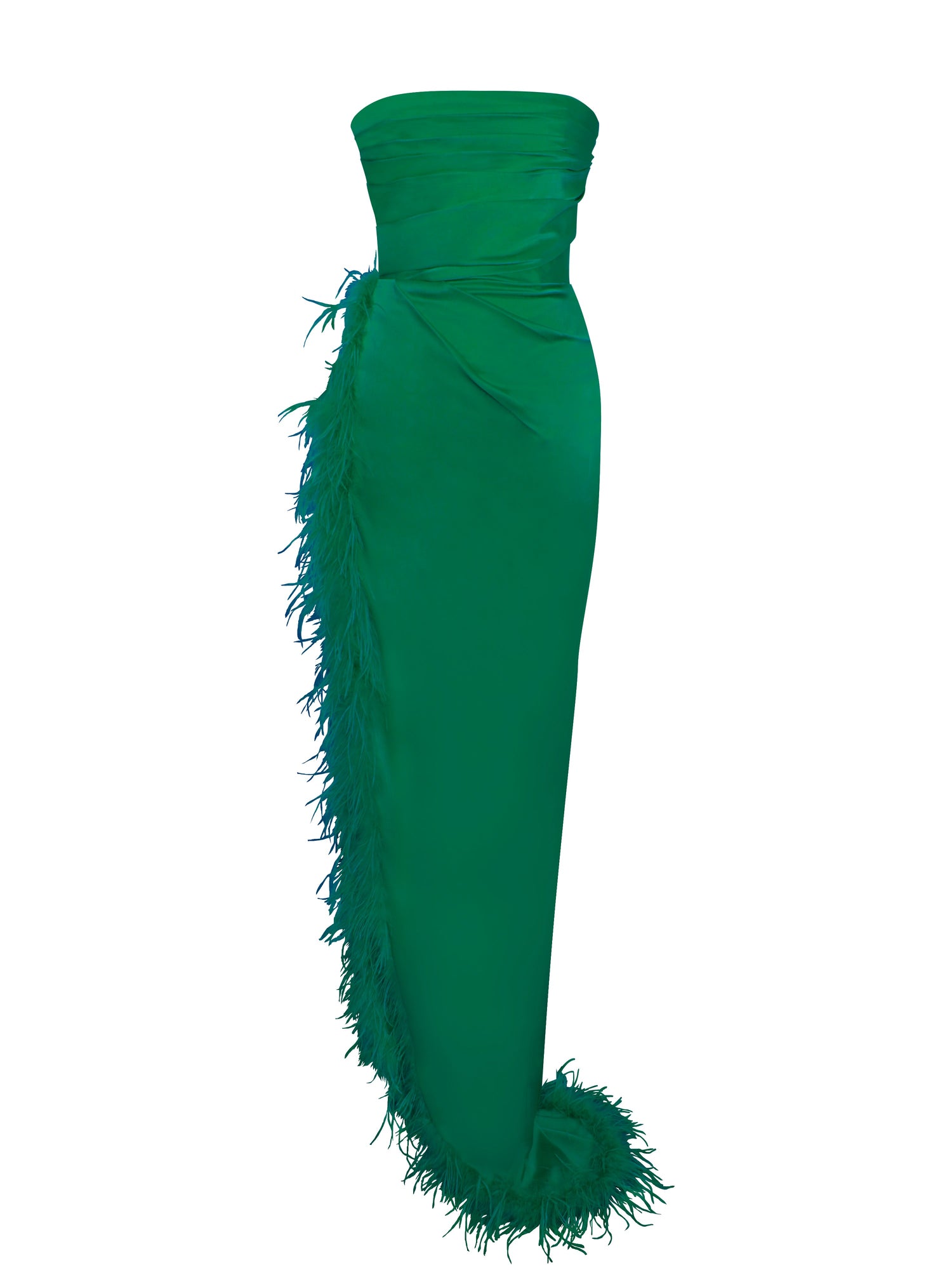 Perrin Feather Dress High Slit Gown | Emerald Green