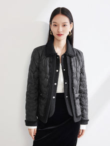 Wool Boucle Patchwork Down Jacket | Black