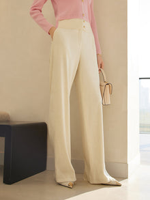 Velvet Pleated Straight Pants | White