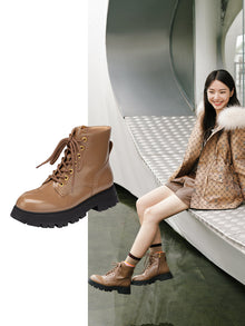 Leather Platform Lace Up Boots | Brown