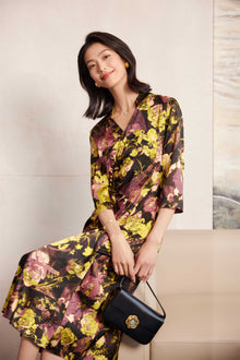 Silk Floral Dress | Black