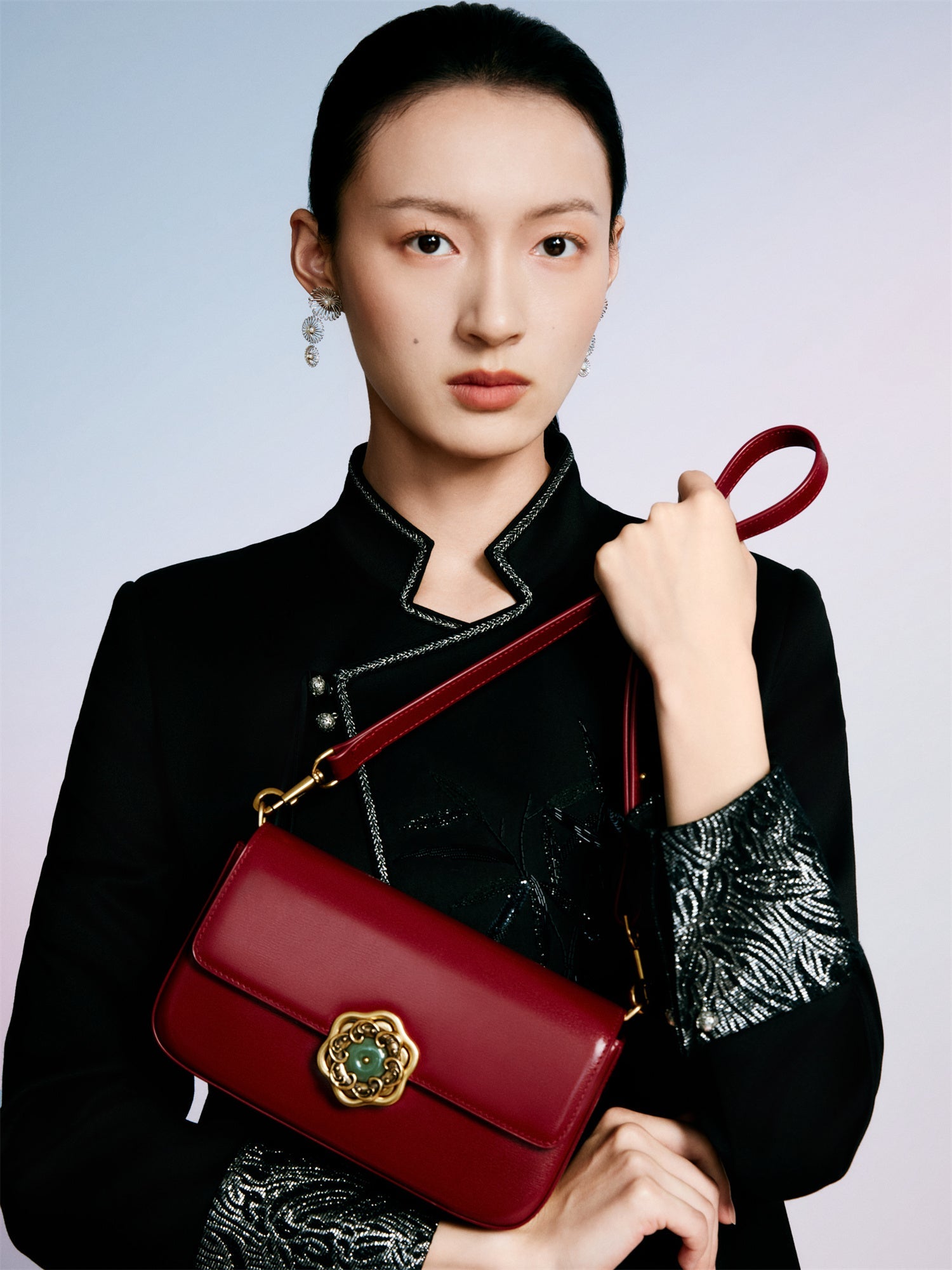 Hetian Jade Rotating Peony Button Bag | Red