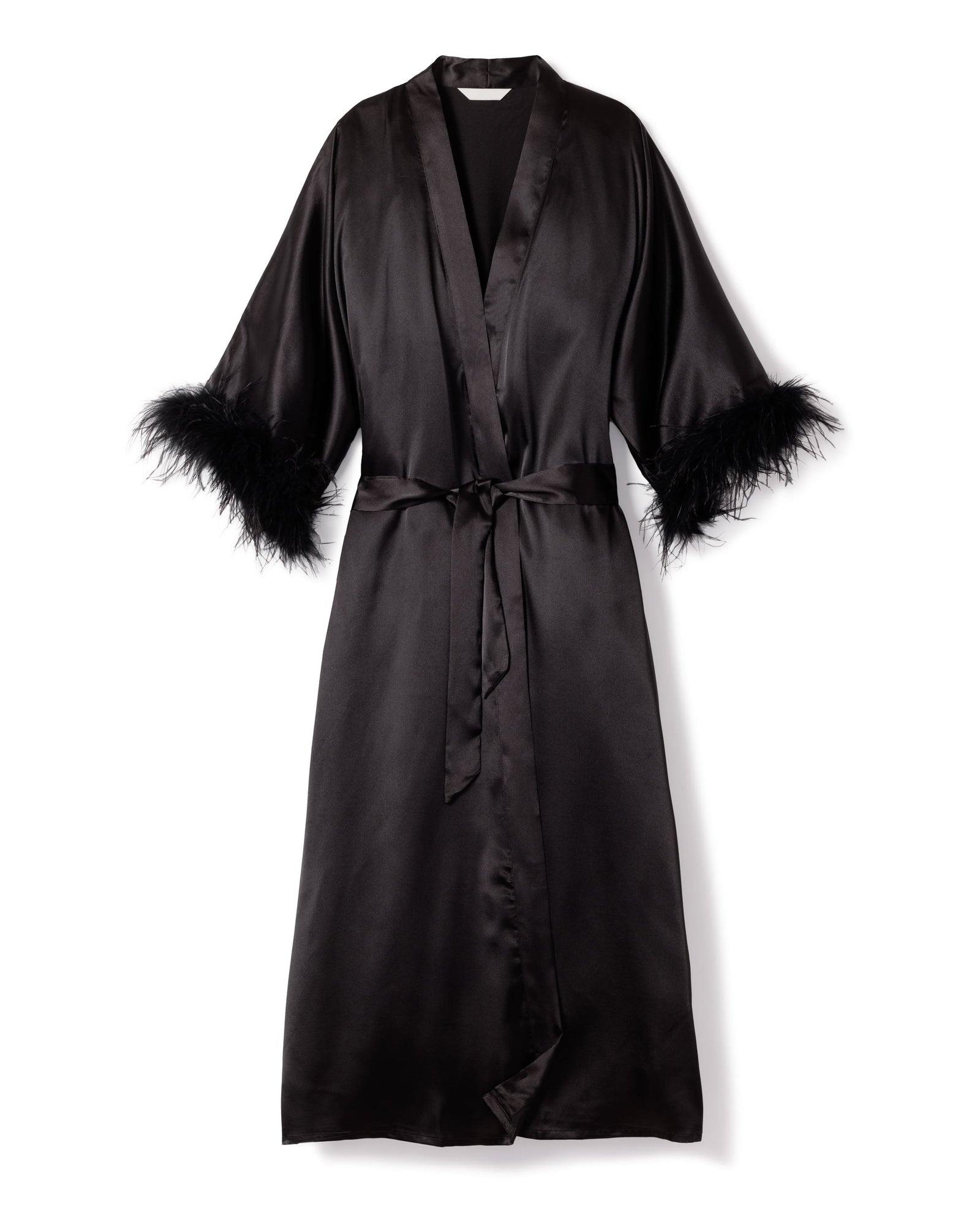 Women's Silk Long Feather Robe | Black