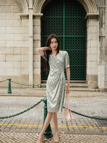 Silk Printed Tea Dress | Green