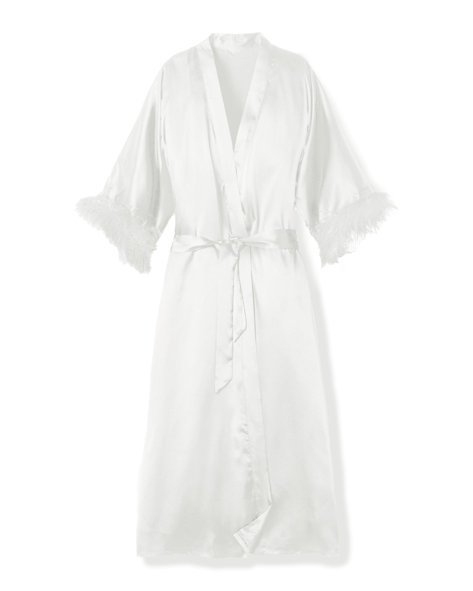 Women's Silk Long Feather Robe | White