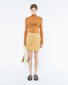 Sila Mesh-Jersey Turtleneck Top | Caramel