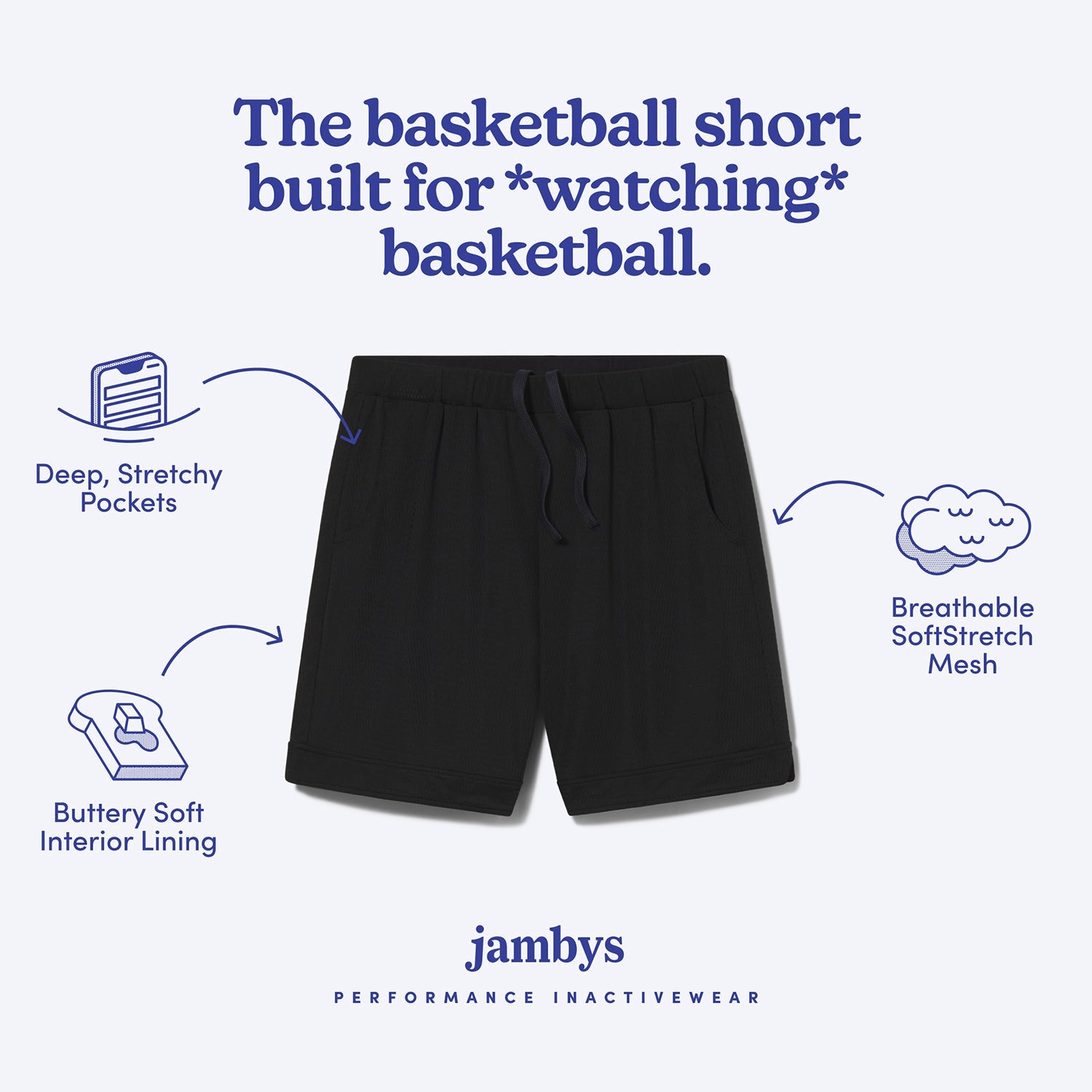 Breathable Mesh Lounge Shorts with Modal Lining | Black