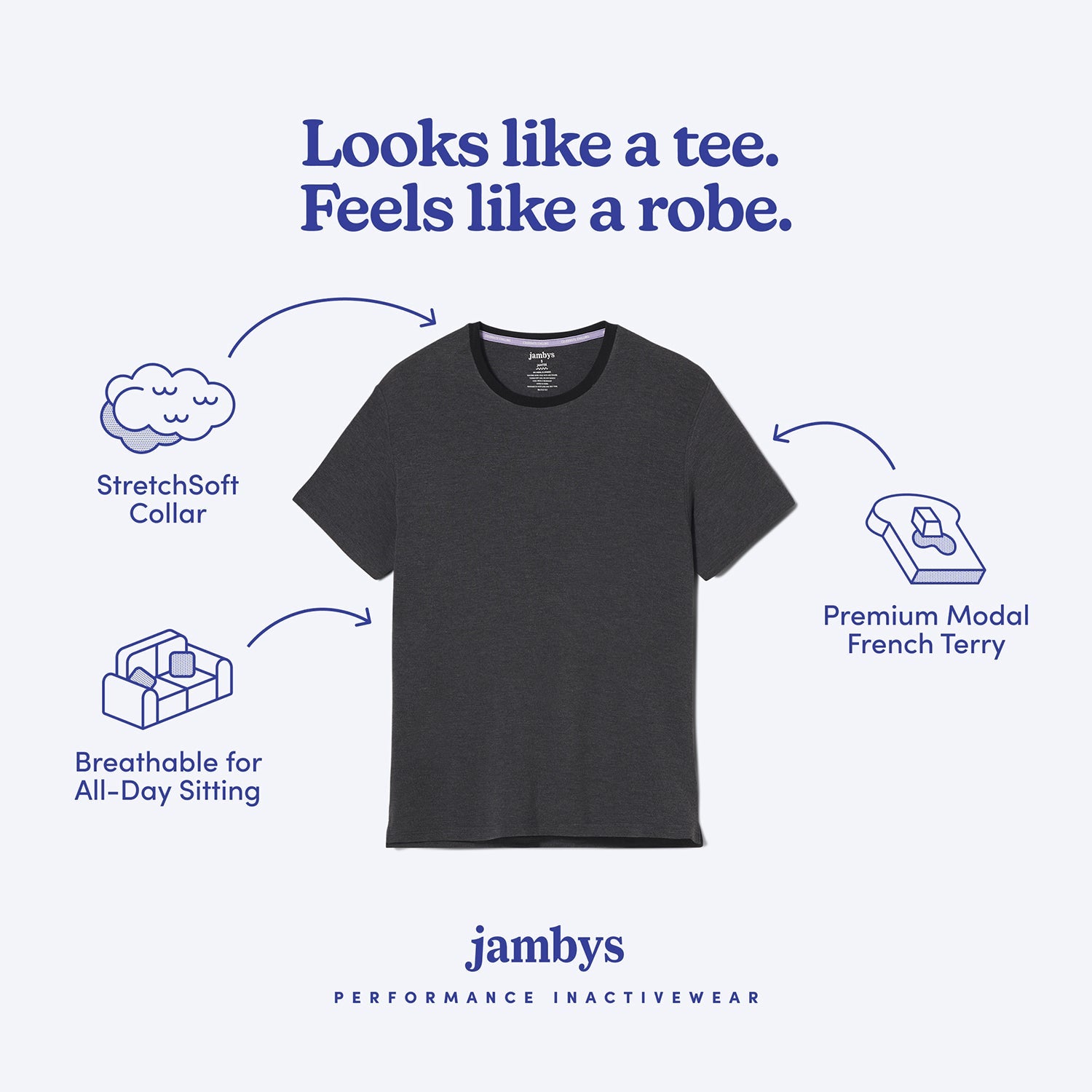 Modal French Terry Lounge Tee | Gray/Black