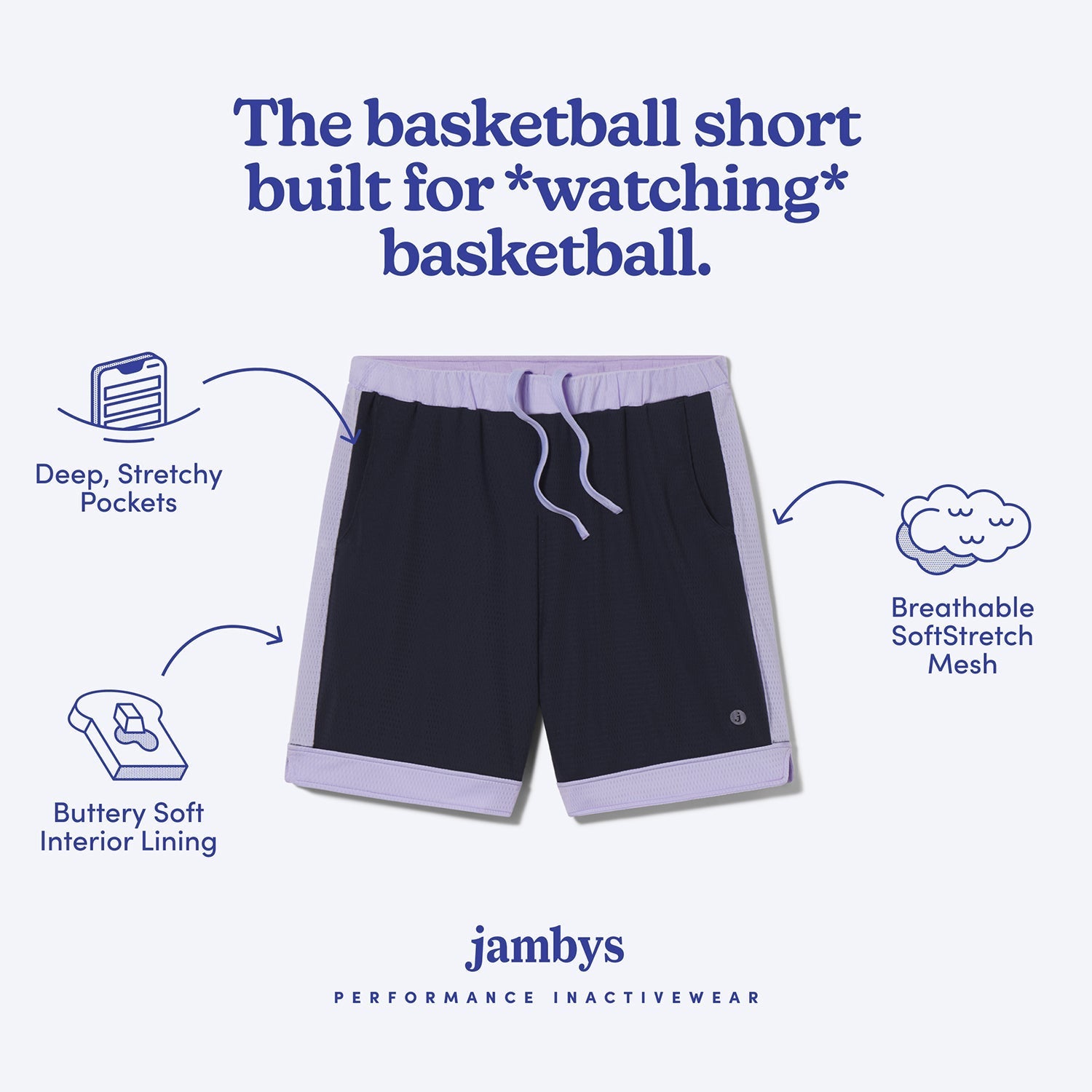 Lined Mesh Lounge Shorts | Navy/Lavender