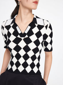Rhombic Pattern Knit Sweater | Black