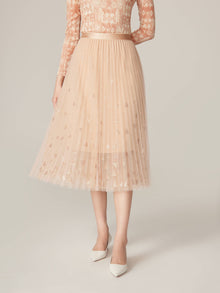 Flora Embroidery Mesh Midi Skirt | Beige