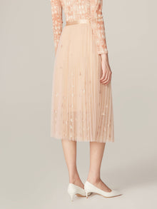 Flora Embroidery Mesh Midi Skirt | Beige