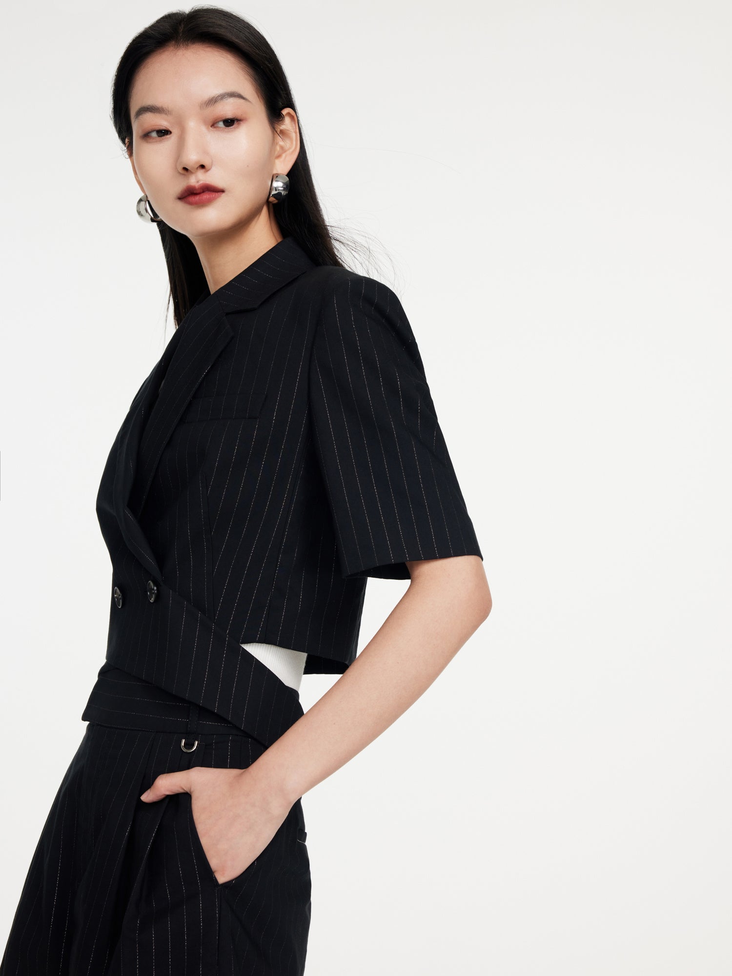 Short Sleeve double-Breasted Top | Black