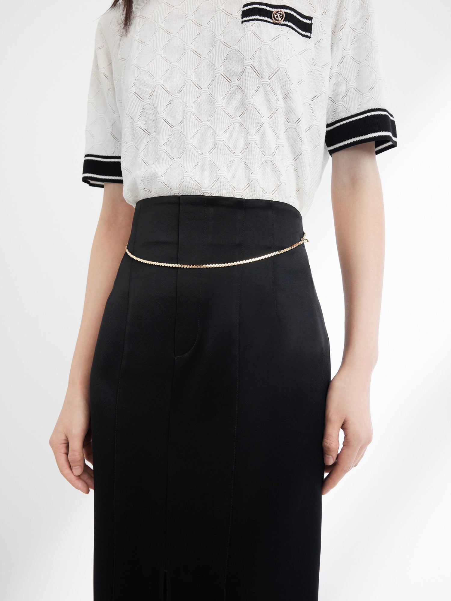 Triacetate Satin Midi Skirt | Black