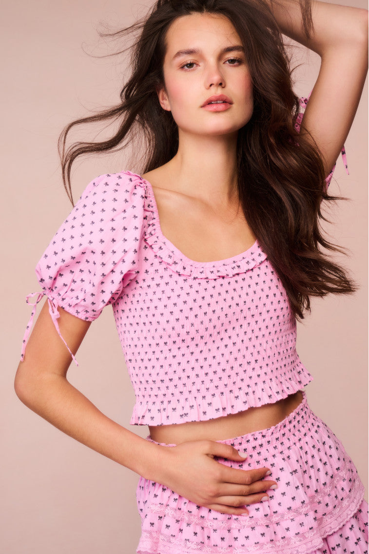 Molly Cotton Bow Puff Sleeve Top | Classic Pink