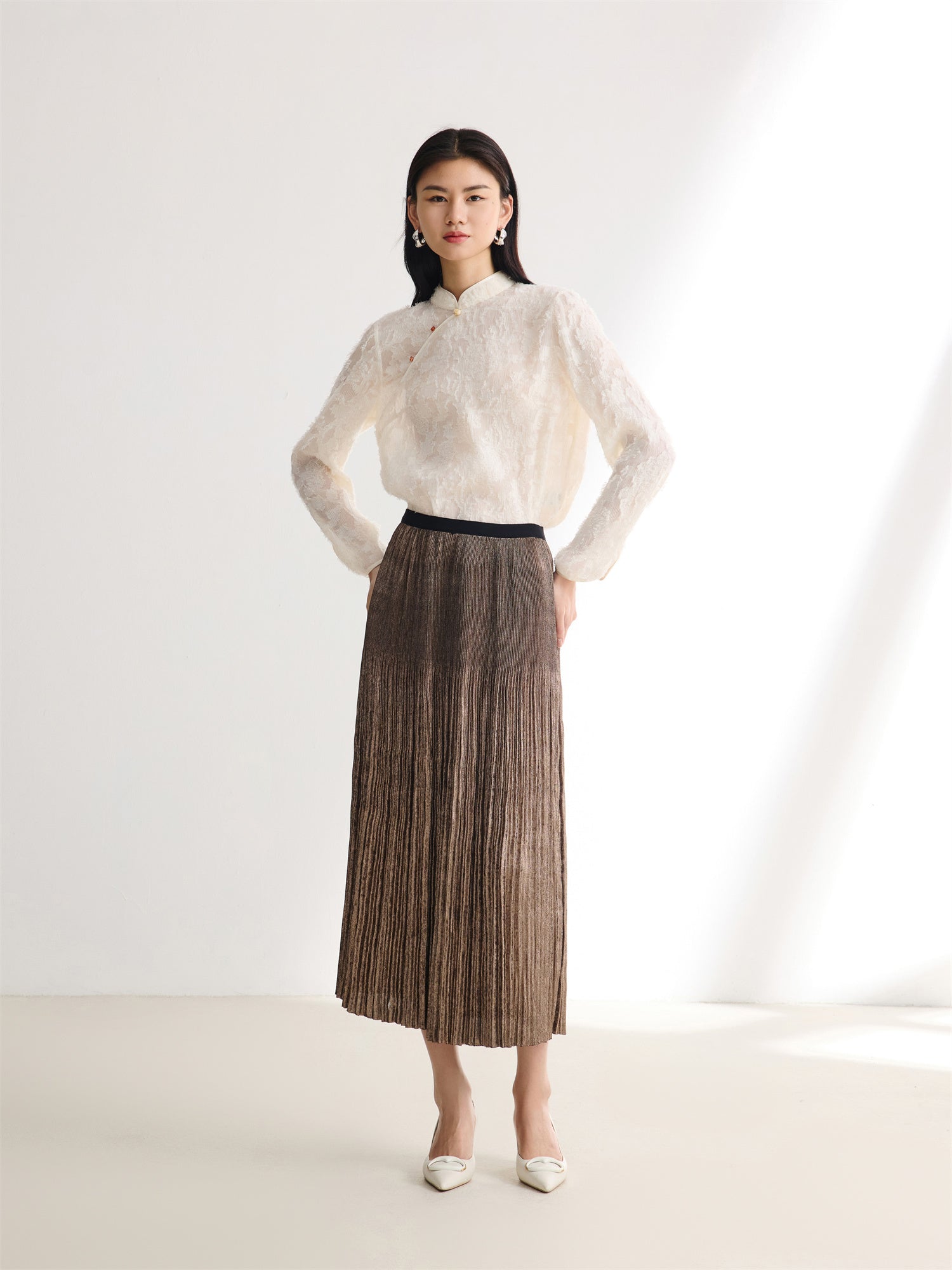 Foil Pleated Skirt | Golden