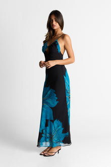Raya Maxi Dress | Black/Blue Floral Print