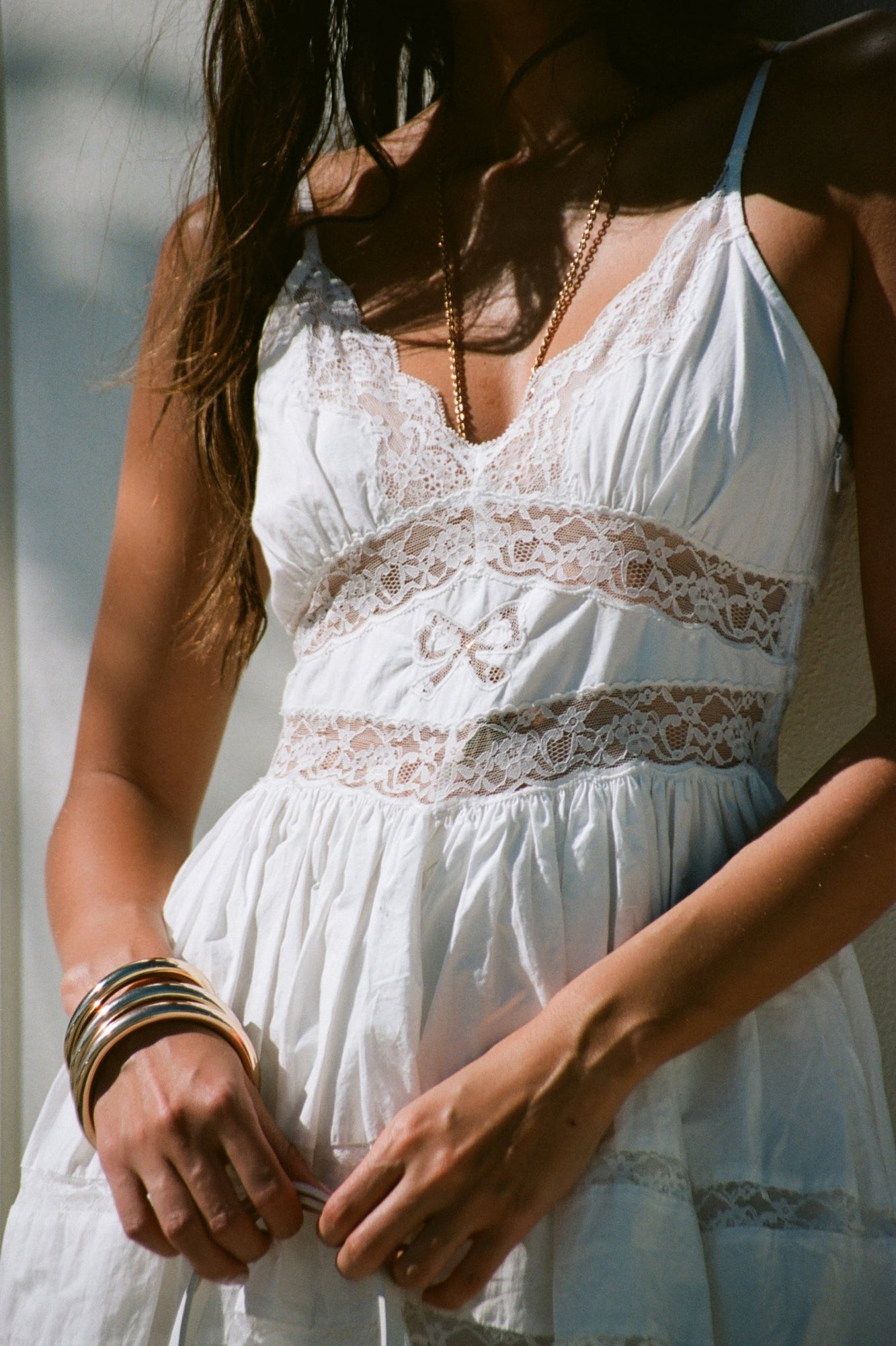 Zima Cotton Lace Bow Mini Dress | Optic White