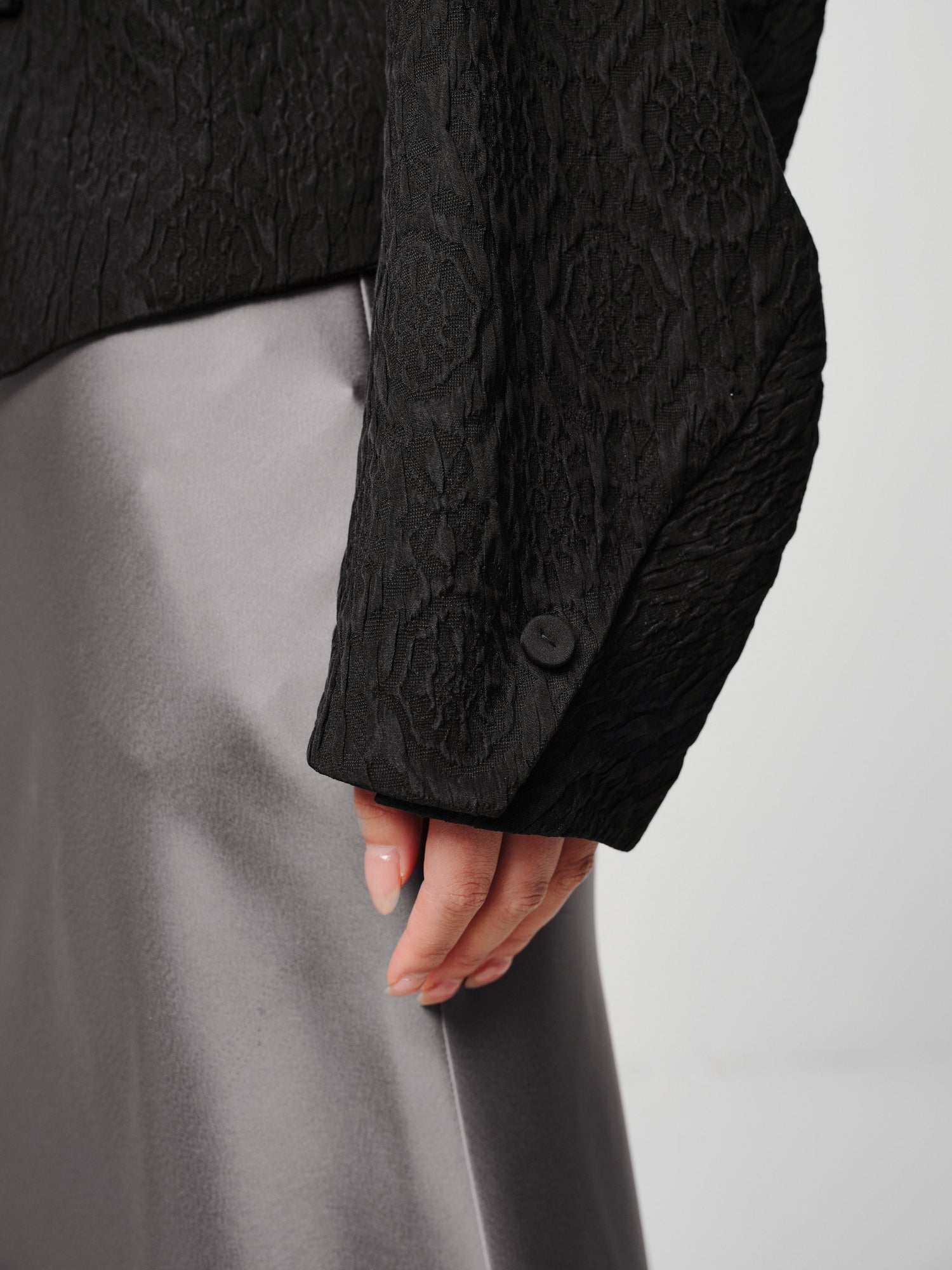 Mulberry Silk Wool Jacquard Frog Button Jacket | Black