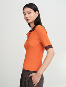 Color-Block Slim-Fit Stretch Short-Sleeve Polo | Orange