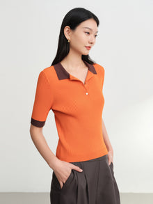 Color-Block Slim-Fit Stretch Short-Sleeve Polo | Orange