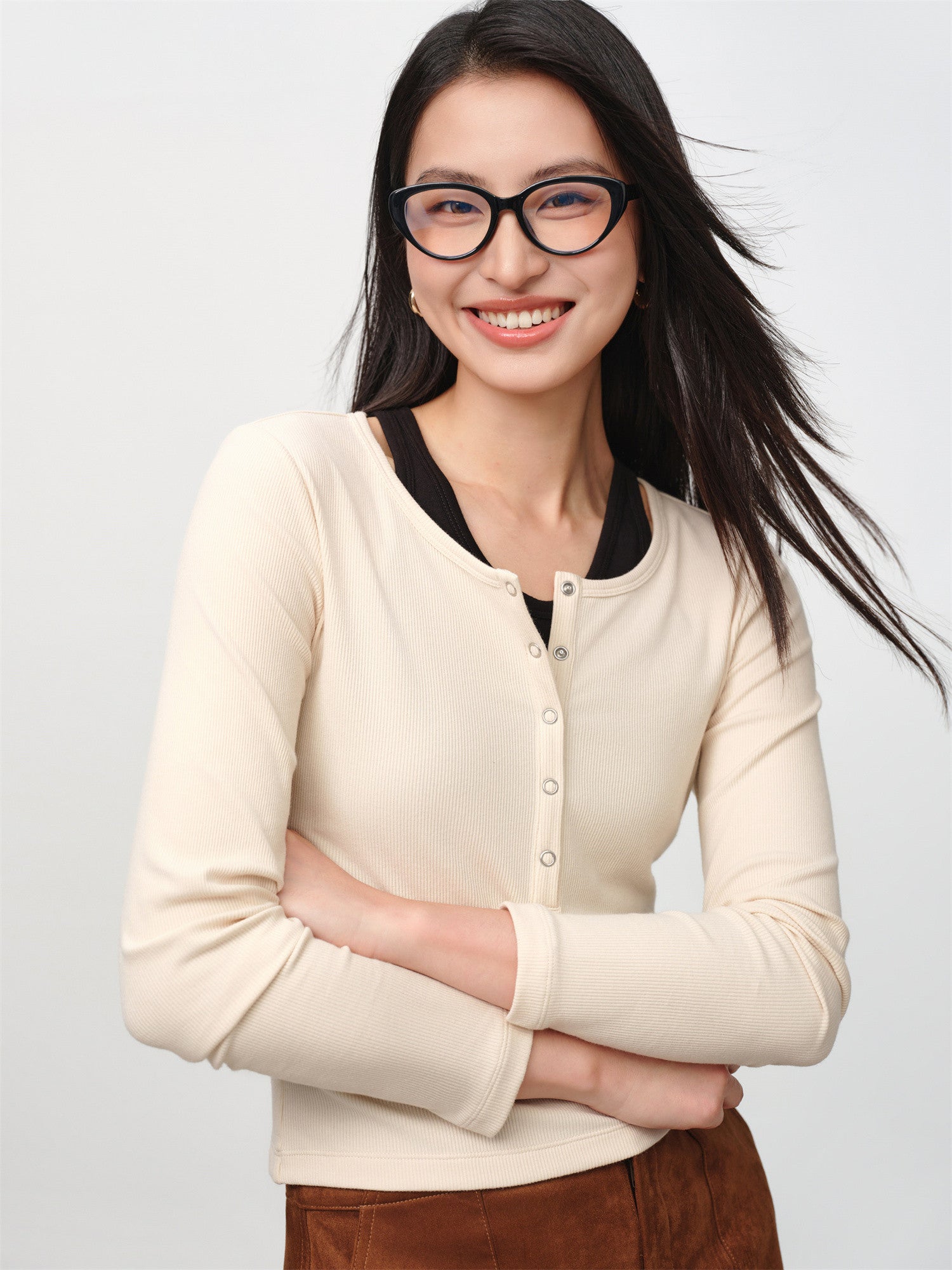 Slim-Fit Knit Base Layer Top | Beige/Black