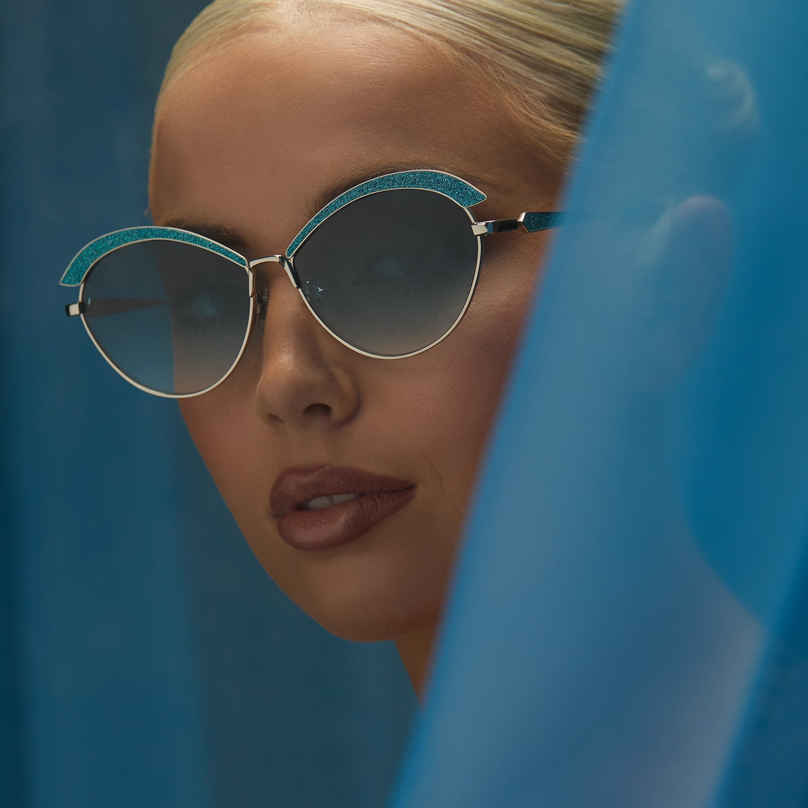 Womens | Bianca Barclay Sunglasses | Glittery Siren Teal | Silver/Teal To Grey Lenses