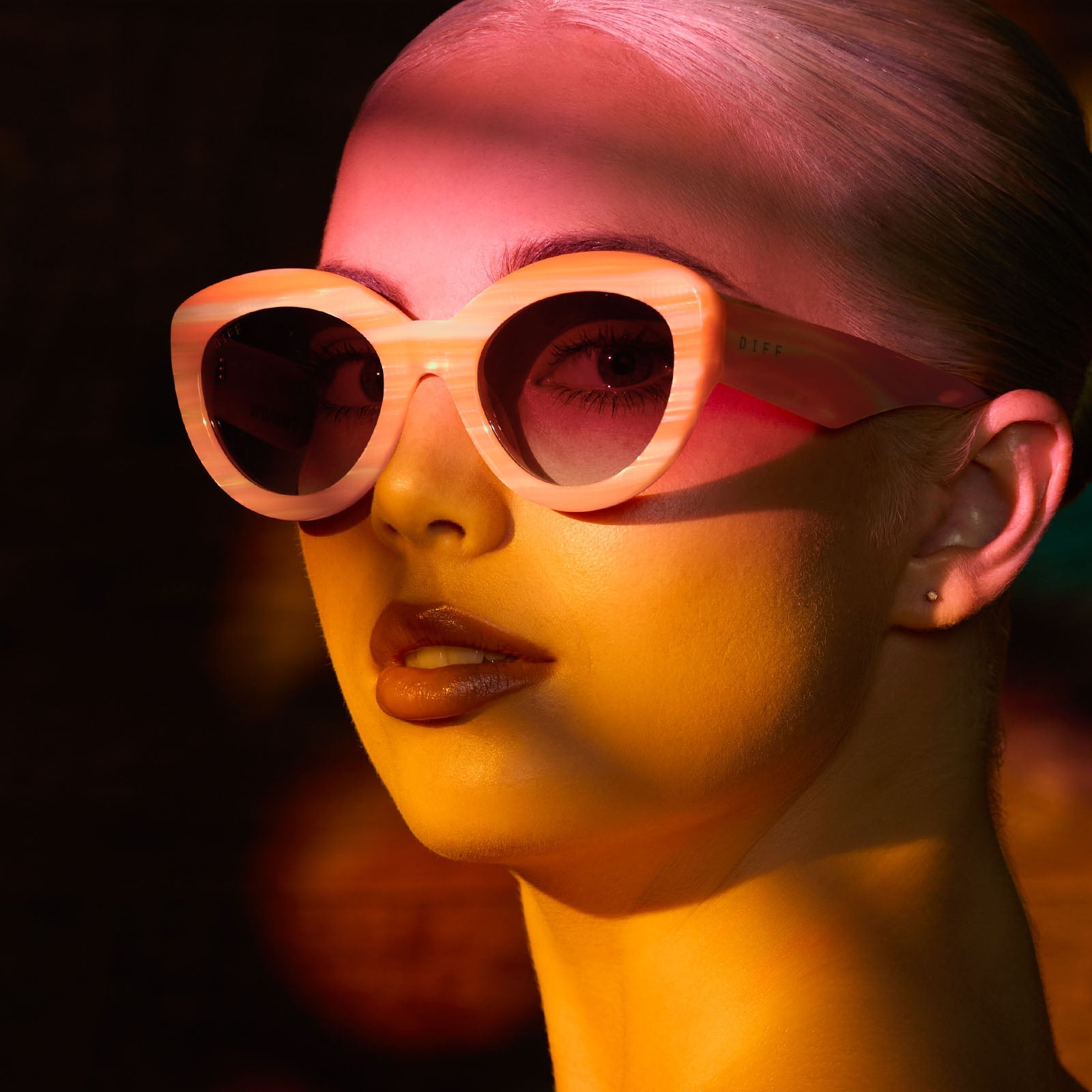 Womens | Enid Sinclair Sunglasses | Enids Pink | Orange Stripe Sweater/Rosy Highlight Lenses