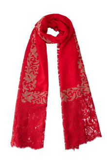 Cashmere Indian Hand-Embroidered Scarf | Red