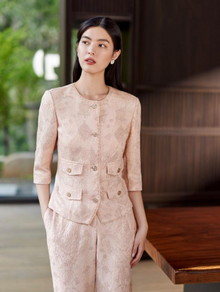 Embroidered Cropped Jacket | Blush
