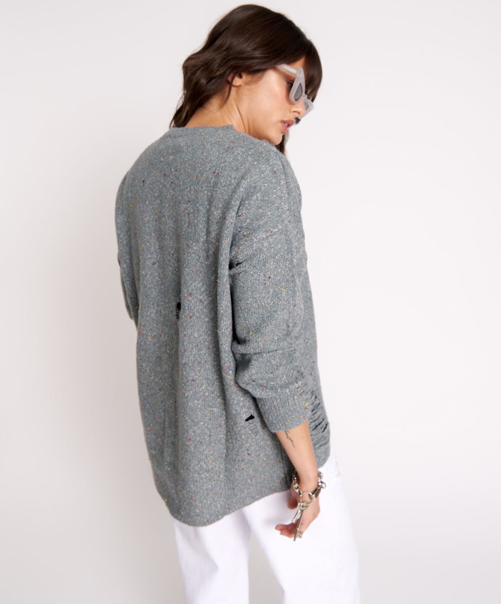 Distressed Fisherman Knit Sweater | Grey