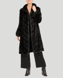 Chevron Mink Fur Midi Coat | Women | Black