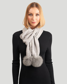 Knit Cashmere Scarf With Fox Pompom | Women | Gray