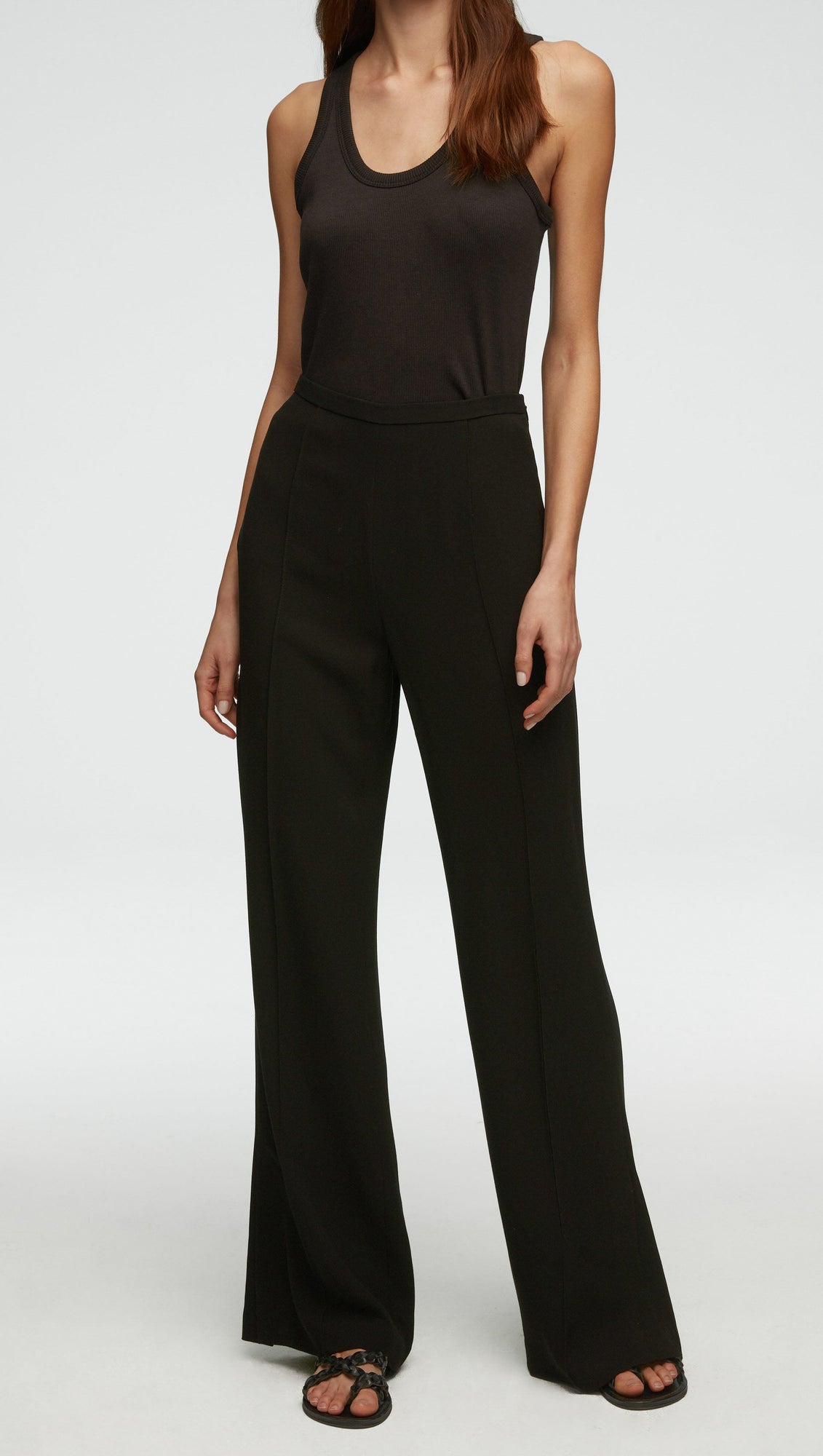 Slim Pintuck Trouser in Viscose Wool Crepe | Black