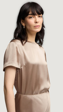 Woven Top in Viscose Satin | Taupe