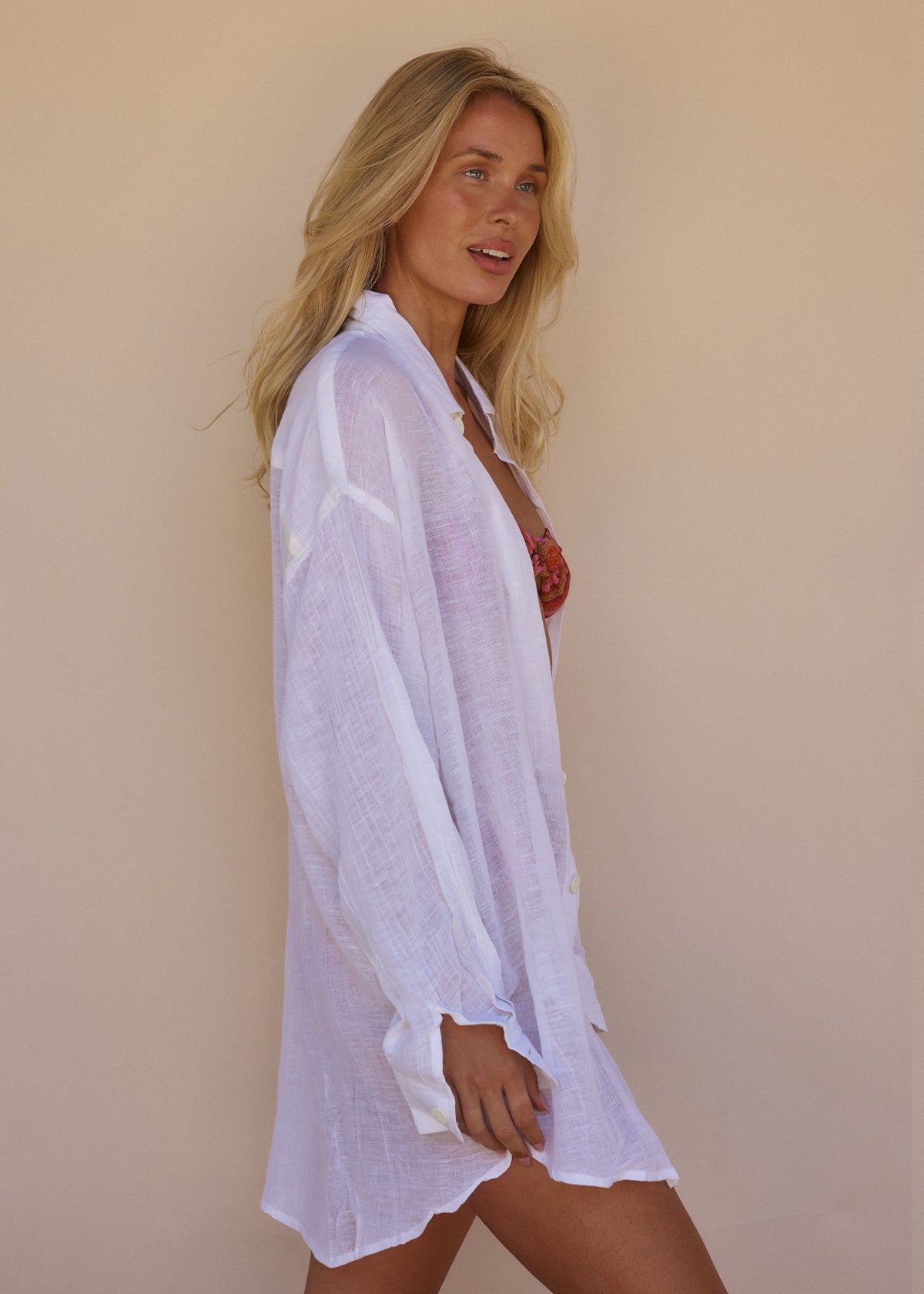 TULUM COVER UP - WHITE - TAN + LINES by Sivan Ayla