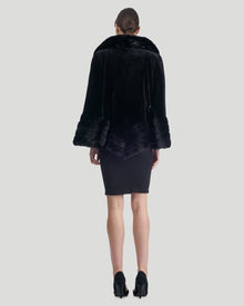 Sheared Mink Jacket, Reversible To Taffeta, Long Hair Mink Collar, Cuffs And Bottom | Women | Black