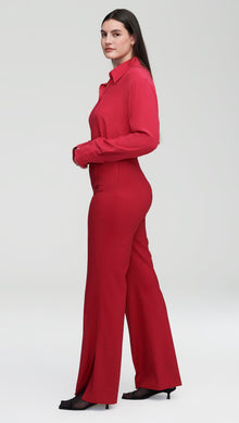 Slim Pintuck Trouser in Seasonless Wool | Cranberry