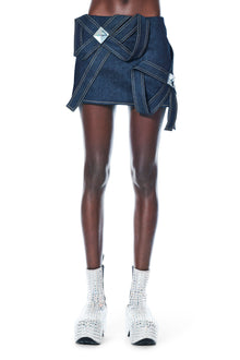 Crystal Pyramid Denim Mini Skirt | Dark Indigo