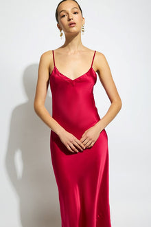 Silk Long Nite V Neck | Ruby